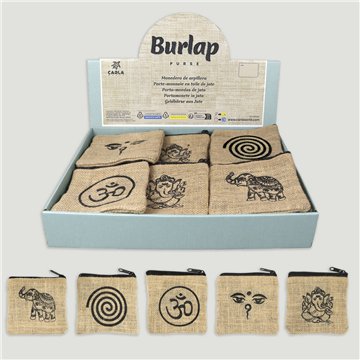 BURLAP PURSE. Porte-monnaie rectangulaire en coton. Assortis. 12x12cm
