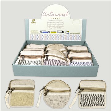ARTESANAL MONEY PURSE. Cotton purse with 2 zippers. Assorted. 11/12cm