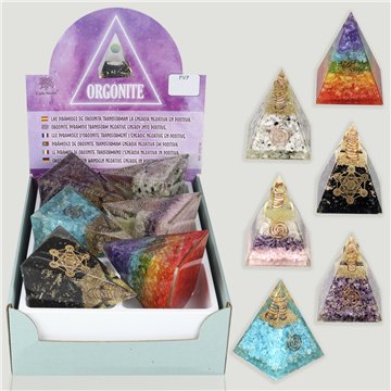 ORGONITE. Pirámide Orgonita. Minerales surtidos. 7x7x9,5cm.