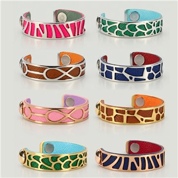 Silver-plated/Gold-plated bracelet. 14mm. Assorted leather colors